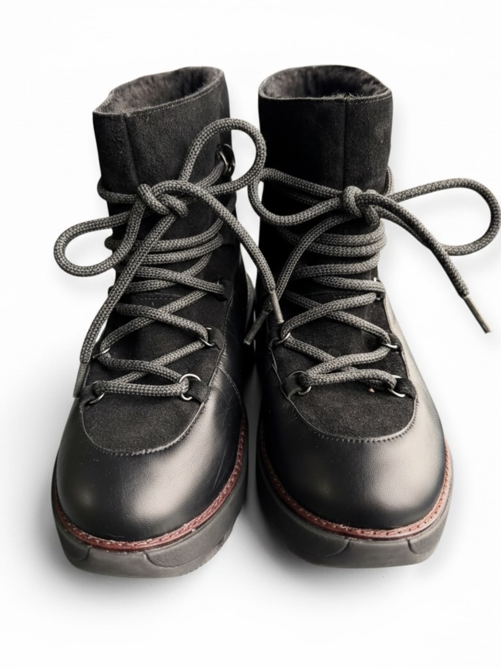 FitFlop Black Fleece Lined Lace-Up Boots, Size 8